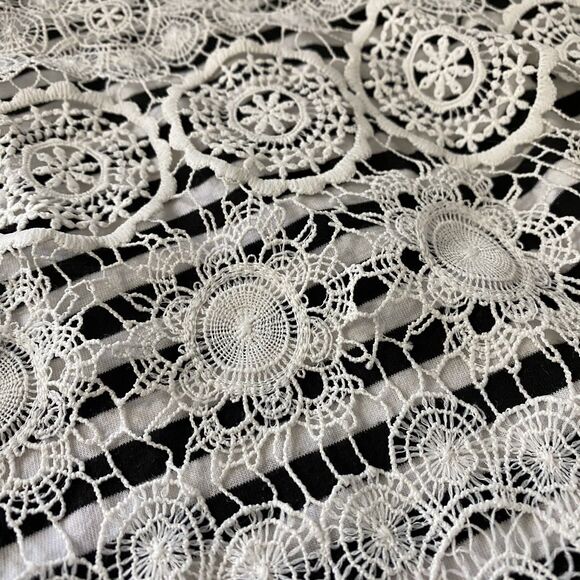 C Oliver Top Women Medium Lace Overlay Blue Stripe Tank Boho Nautical Officecore - Picture 5 of 13